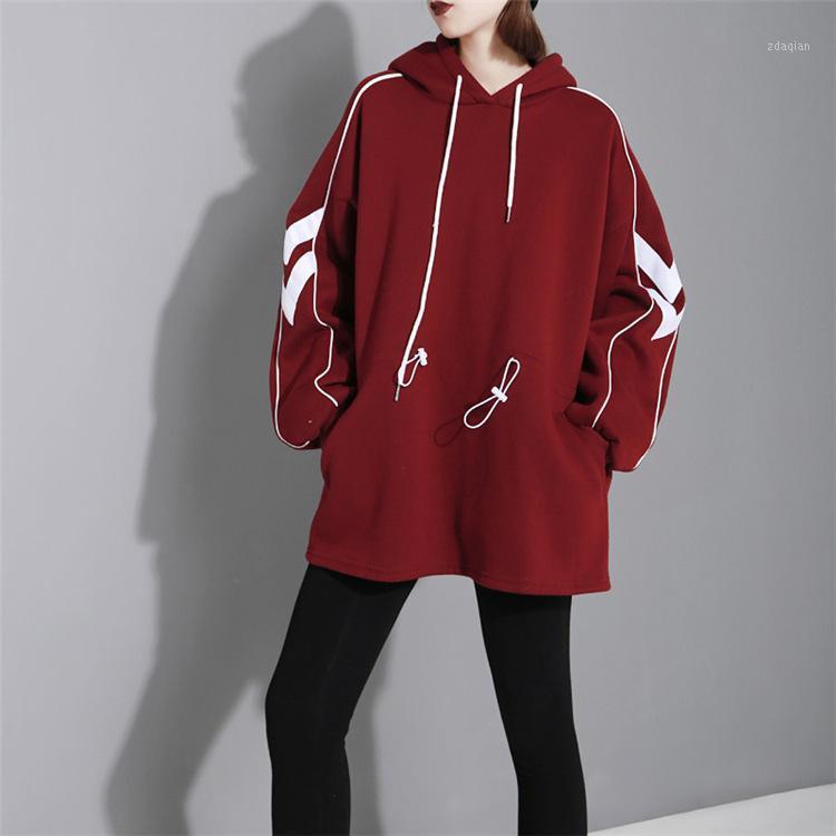 

MSXU 2020 Autumn And Winter New Women's Two-wear Drawstring Loose Pullover Sweater Mid-length Hooded Sweater1, Black