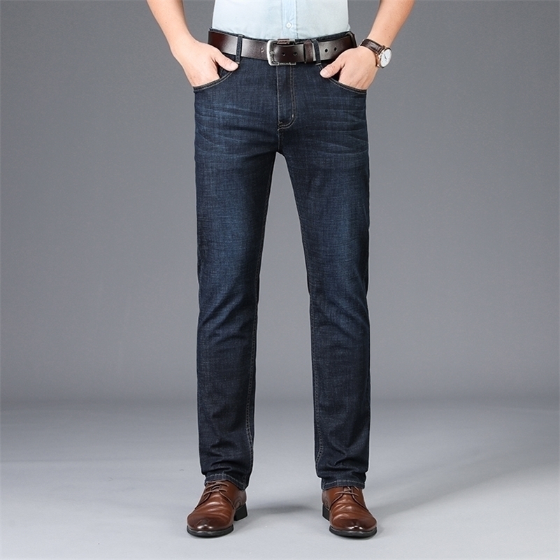

BROWON Designer Jeans Men Summer Mid-Weight Straight Full Length High Quality Men Trousers Vintage Mens Clothing 201111, Black jeans