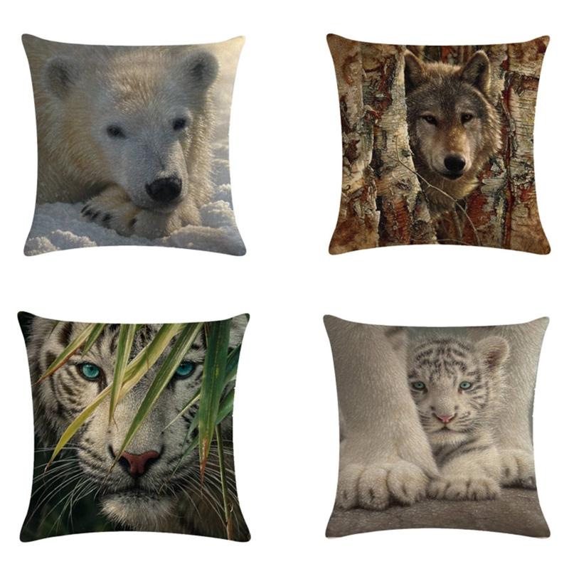 

Animal Cushion Cover Wildlife Tiger Lion Pillowcase for Sofa Throw Pillow Cover Pillow Case, Multi