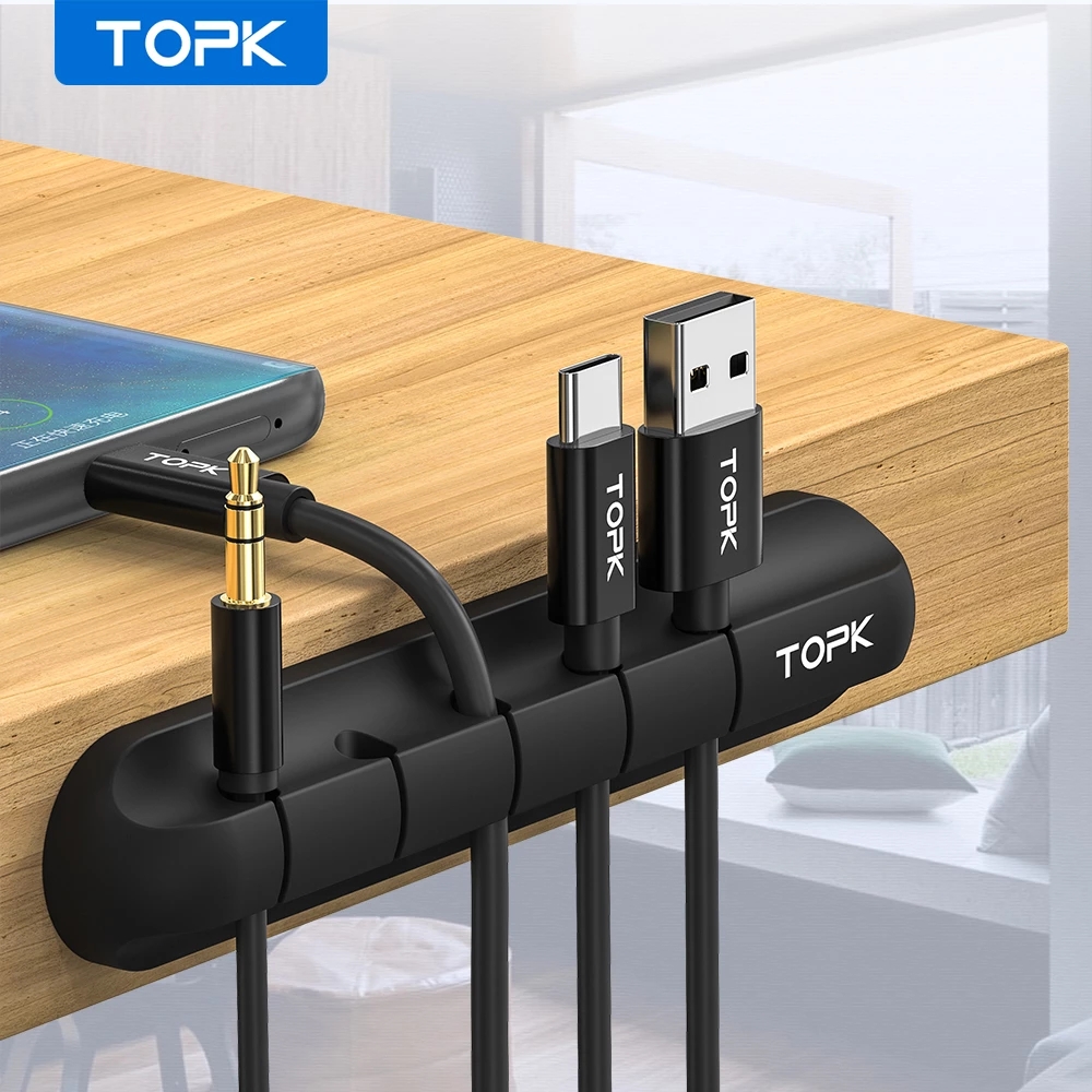 

TOPK Cable Organizer Silicone USB Cable Winder Desktop Tidy Management Clips Cable Holder for Mouse Headphone Wire Organizer