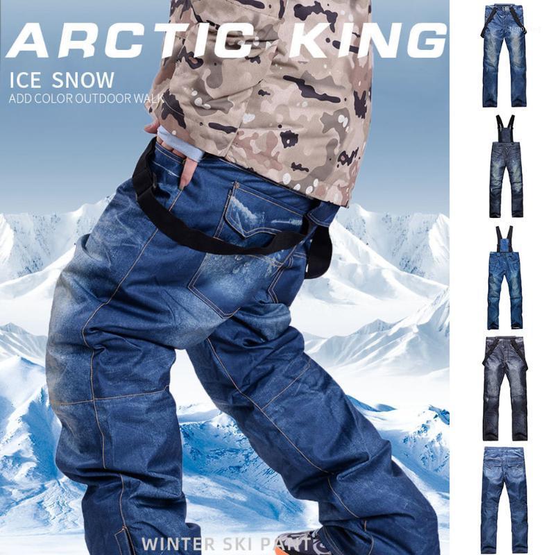

Men&Women Outdoor Winter Denim Ski Pants Veneer Ski Pants Windproof Waterproof Warm Thickening Denim Breathable Trousers1, Blue woman