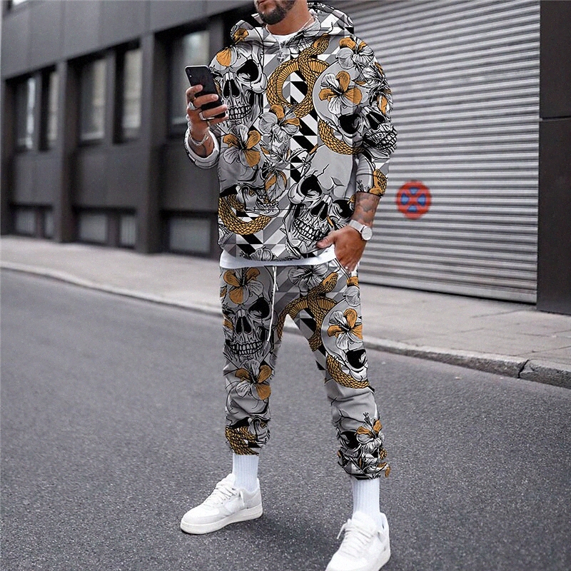 Sweats à Sweats à capuche 3D pour hommes Set de crâne graphique imprimé décontracté quotidien 3D imprimé décontracté streetwear Sweatshirts à man