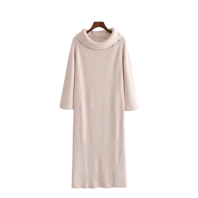 

2021 New Elegant Women Solid White Autumn Fashion Ladies Slash Neck Knitted Sweet Female Chic Slim Long Vestidos Dd27
