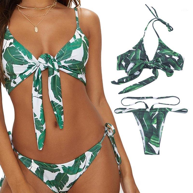 

Swim Suits Womens Swimsuits Sunmmer Swimming Split Type Polyester Green Front Rope Sexy Adjustable Sunbath Bikini Set1
