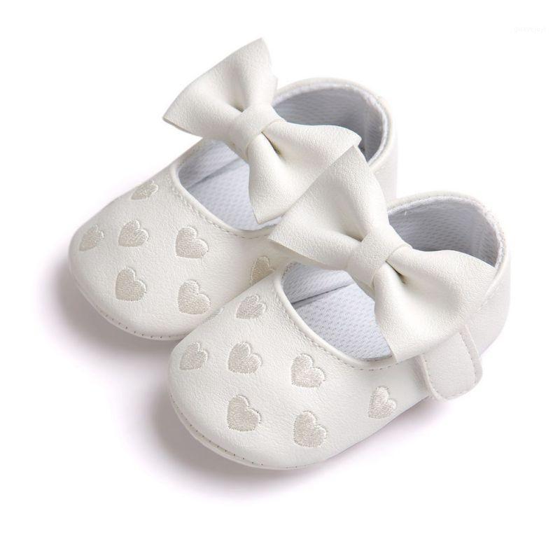 

Baby Girl Shoes Anti-Slip Shoes With Butterfly-knot Love Heart Print Toddler Soft Soled First Walkers1, White
