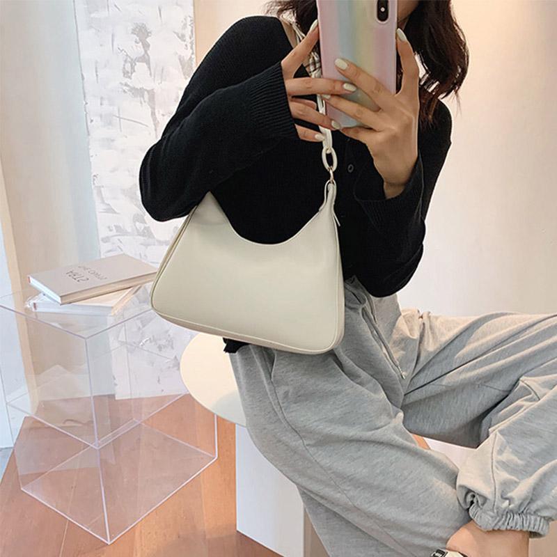 

Retro Soft PU Leather Baguette Bags Women Solid Color Fashion Shoulder Bags 2021 New High Quality Designer Handbag and Purse, Black