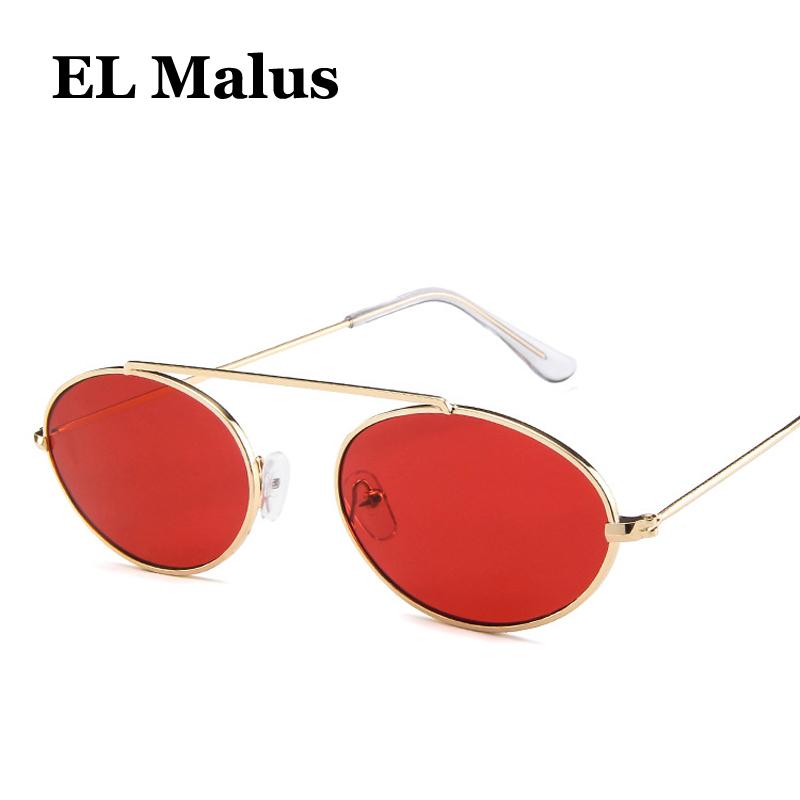 

EL Malus]Retro Metal Oval Frame Sun Glasses Women Mens Female Sexy Ladies Sunglasses Tan Lens Mirror Gold Shades Gafas De Sol