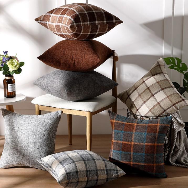 

Solid color linen cushion flax pillow cover plain color Plaid sofa pillow case car office waist support cushion cover1, 45*45cm