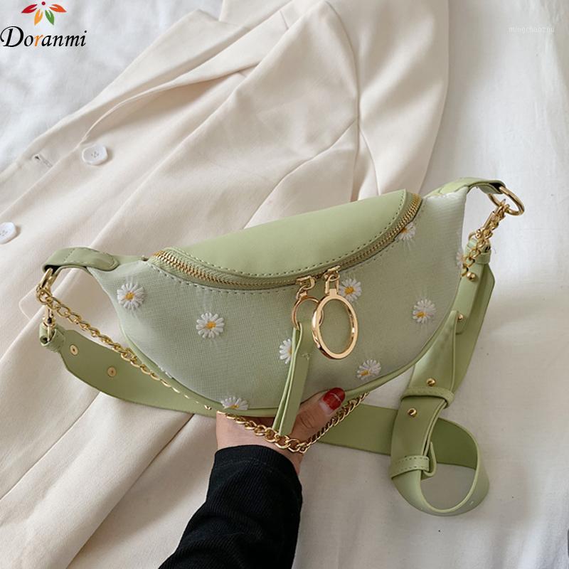 

DORANMI Flower Embroidery Waist Bags For Women 2020 Designed Fanny Pack Female Crossbody Chest Bag Solid Nerka G6671, White