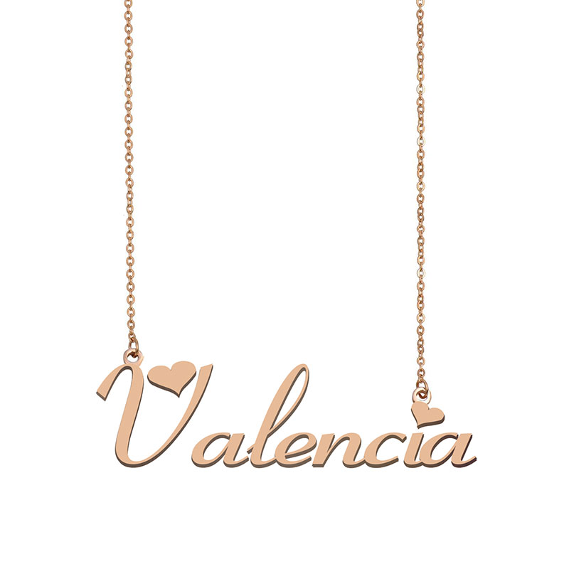 

Valencia Name Necklace Custom Nameplate Pendant for Women Girls Birthday Gift Kids Best Friends Jewelry 18k Gold Plated Stainless Steel, Silver