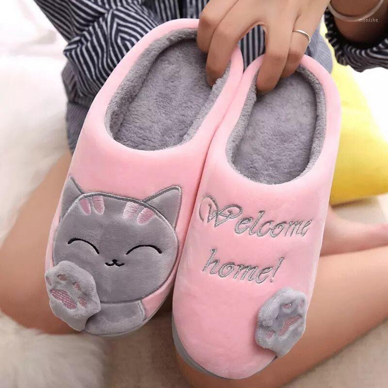 

Women Winter Home Slippers Cartoon Cat Shoes Non-slip Soft Winter Warm House Female Slippers Indoor Bedroom Lovers Couples Floor1, Blue