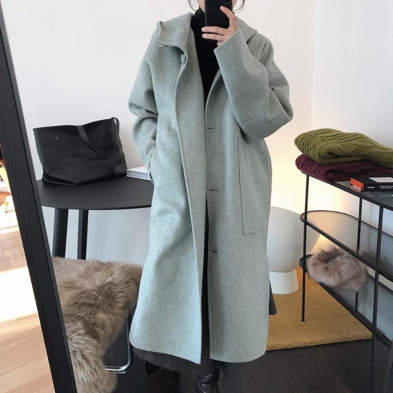 

woman classic warm cashmere coat with hoodie, As pic