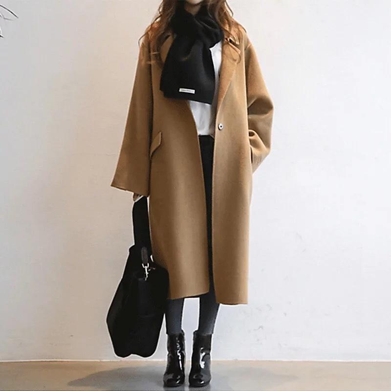 

Double faced cashmere overcoat women' mid long autumn and winter 2021 new fashion loose wool overcoat women' wholesale, See chart