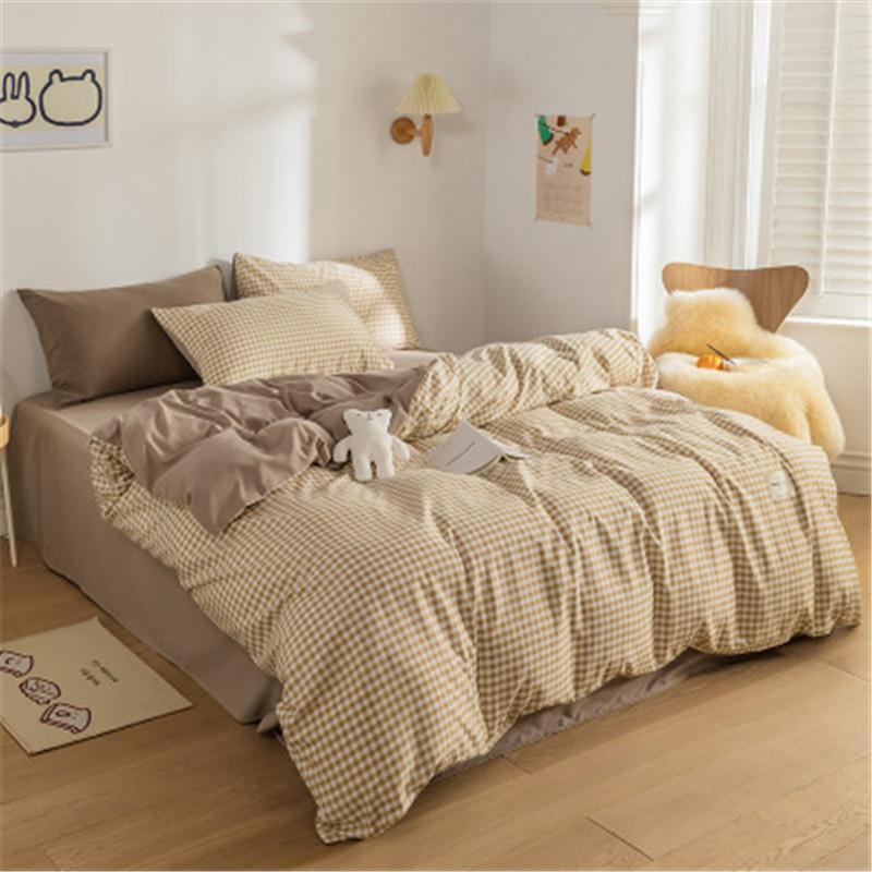 

Simple Bedding Set Plaid Quilt Cover Stripe Pillowcase Comfortable Household Product Breathable Bedclothes Soft Fabric For Home
