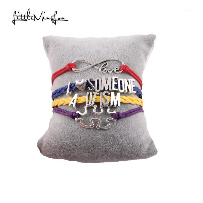 

Little MingLou Infinity i love someone autism Bracelet puzzle charm leather men awareness bracelets & bangles for women jewelry1