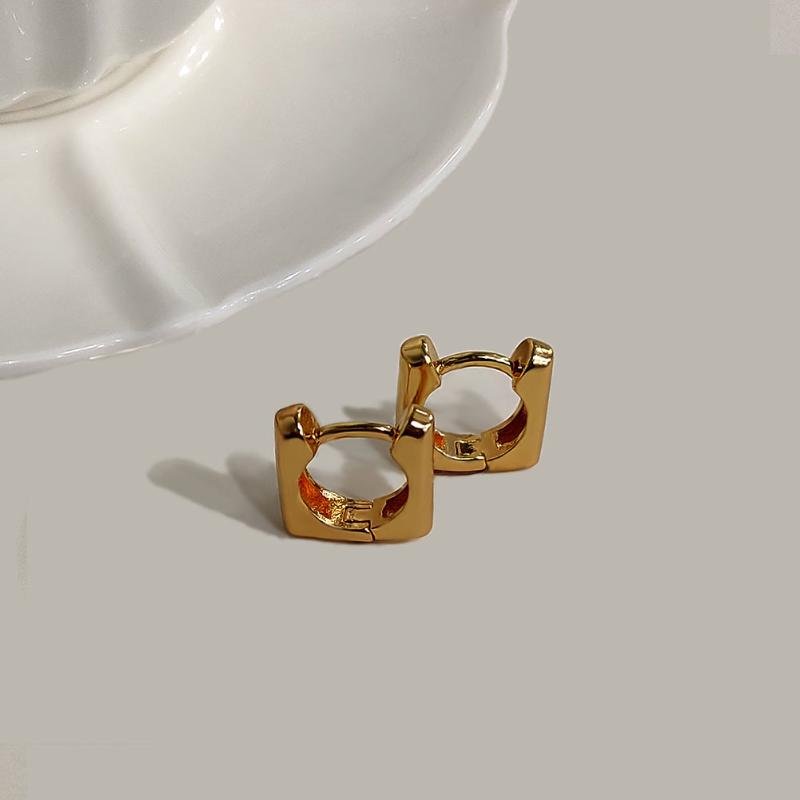 

Hoop & Huggie Flatfoosie High Quality French Golden Square Shaped Earring Women's Minimalist Chunky Geometrical Brass Bijoux