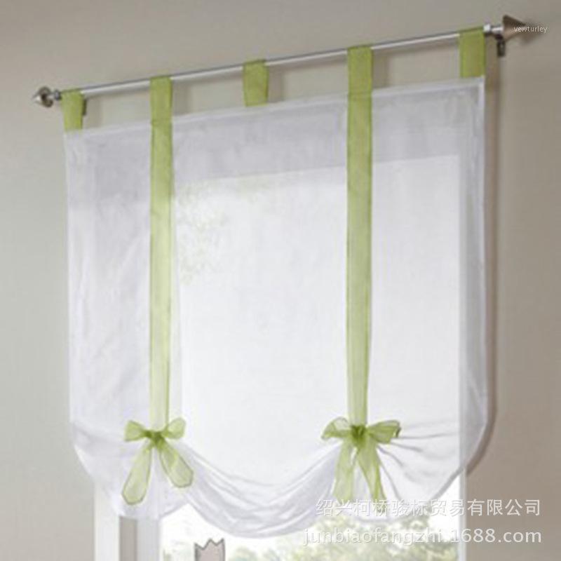 

Luxury Ribbon Pastoral Roman Curtain Embroidered Floral Voile Pulling Window Curtains Short Sheer Tulle for Living Room Kitchen1, Color2