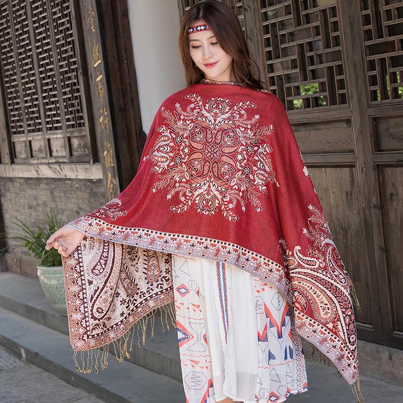 

Thickened Super Long Air Conditioning Shawl Ethnic Jacquard Cashew Flower Travel Scarf Ladies Jacquard Fringed Scarf