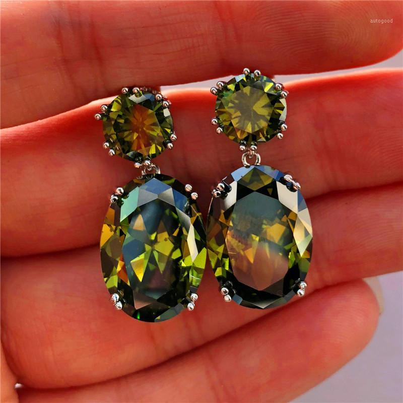 

Luxury Crystal Female Peridot Stud Earrings Vintage silver color Wedding Jewelry Big White Blue Black Earrings For Women1