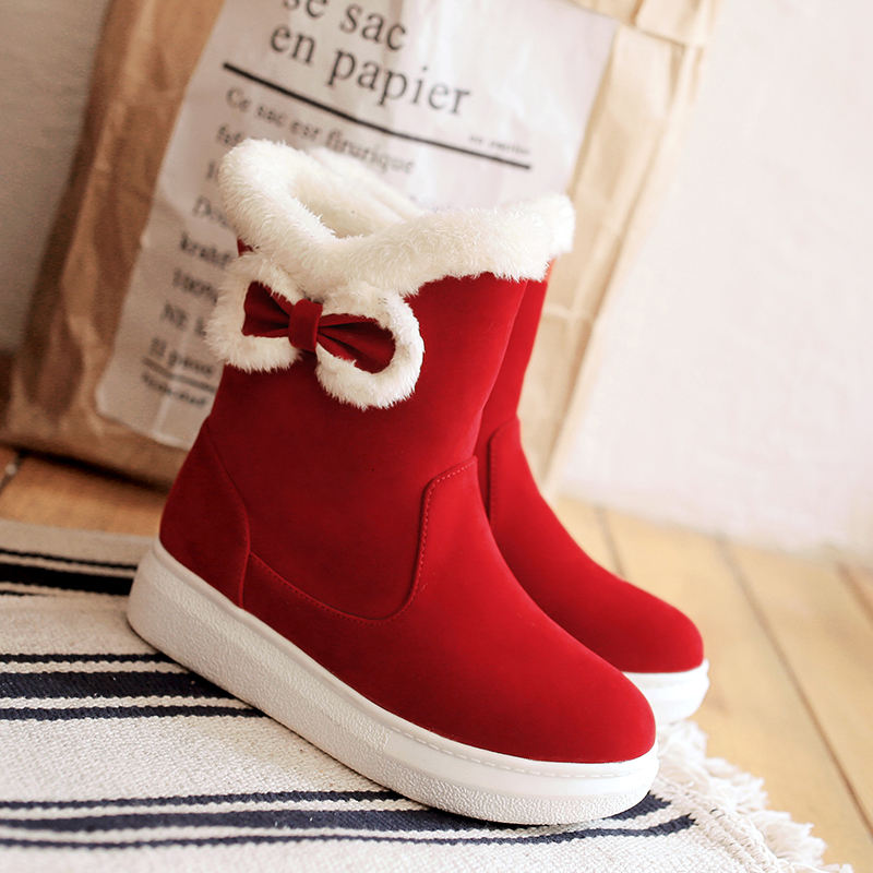 

2021 Women's Hot Plus Size Pu Upper Stuffed Animal Short Russian Warm Winter Flat Bow Decoration Snow Boots IEF1, Pink-winter