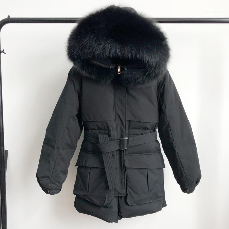 

Real Natural Fur Collar 2019 Winter Women Slim Jackets 90% White Duck Down Jacket Hooded Long Down Parkas Female Thick Outwear1, Orange