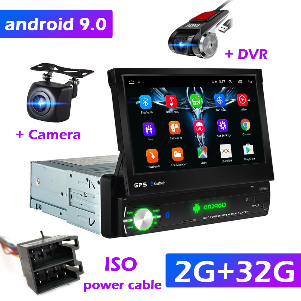 

1din Car Radio GPS Navigation 7" HD Retractable Screen Android 9.0 multimedia Player universal Camera audio Video player no DVD