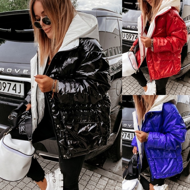 

Jacket Women Hooded Warm Coat Long Sleeve Solid Color Outwear Casual Zipper Plus Size Streetwear Lightweight Parka Jackets 210203, Red