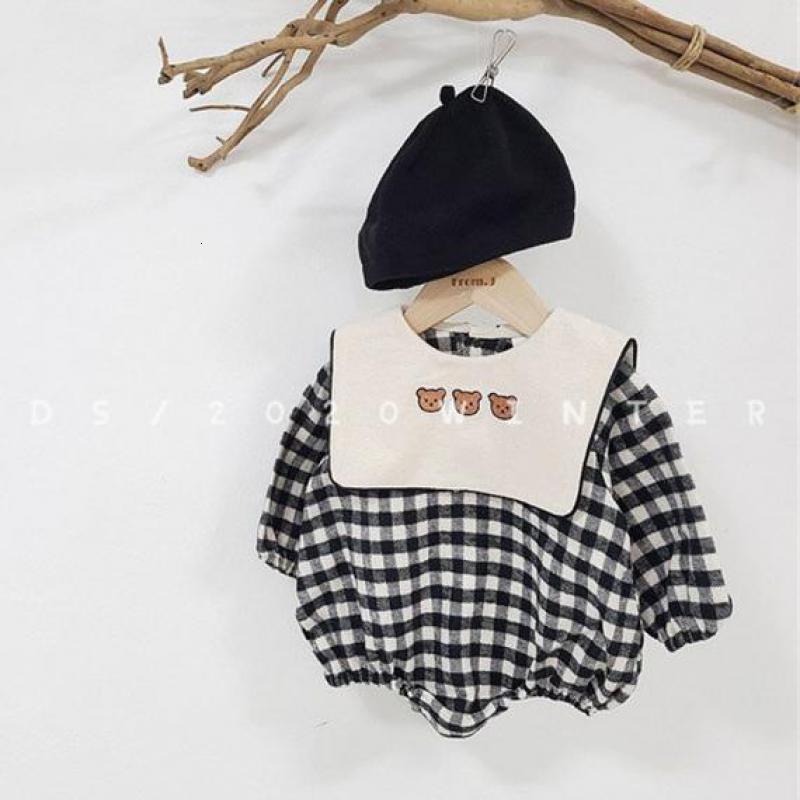 

2021 Spring New Bodysuits Cute Little Bear Print Long Sleeve Baby Boys Bodysuit Kids Girls Plaid Jumpsuit Clothes Coz1, Gz101brown