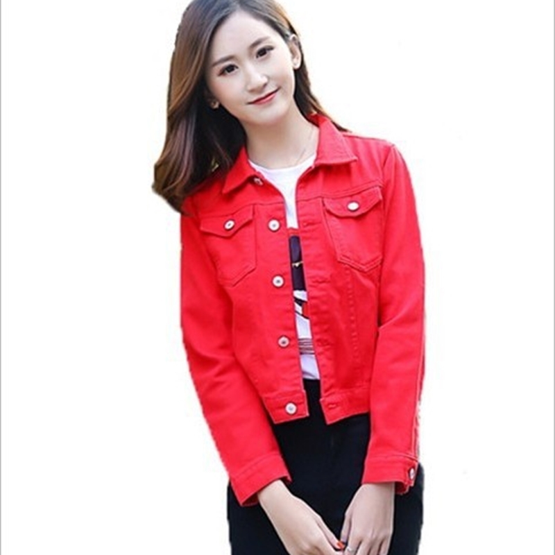 

2021 Size Autumn Long Red Sleeve White Female Black Jacket Denim Nlzl
