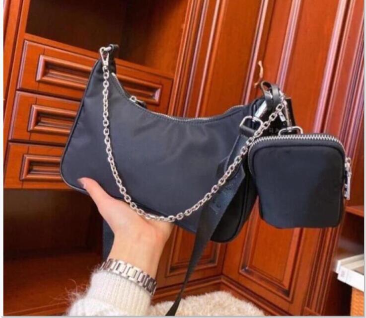 

High quality women 2pcs/set Size24CM shoulder bag waterproof canvas Nylon Chest pack lady Tote chains handbags purse messenger crossbody bag, Pink