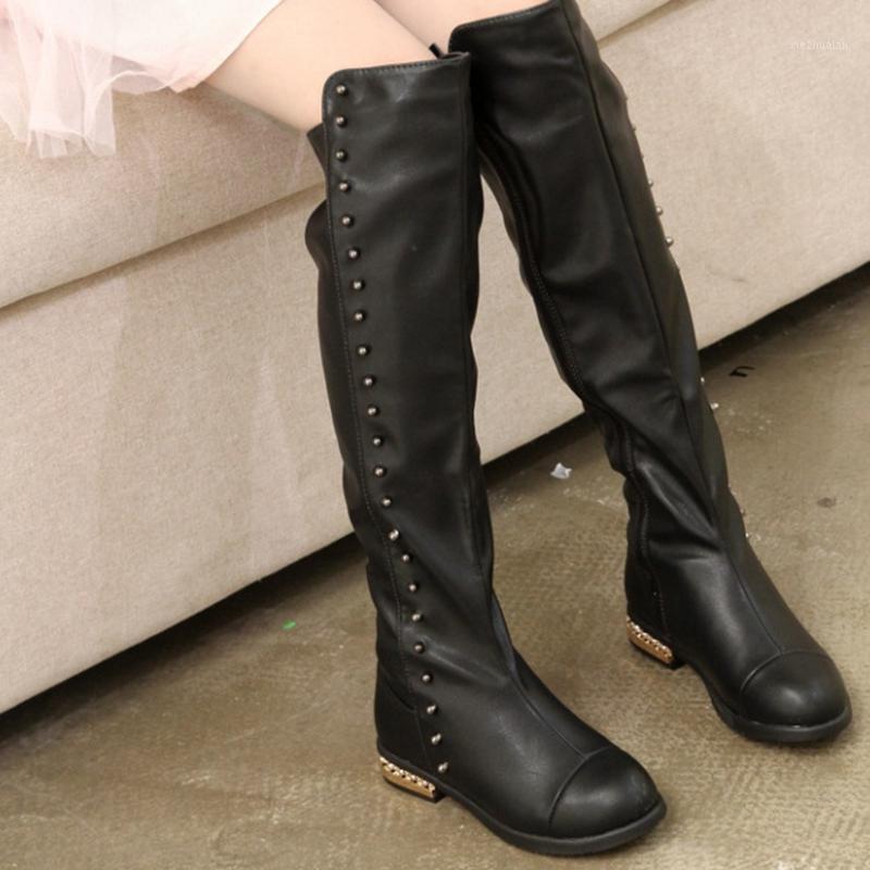 

Children Wedding Shoes Rivets Girls Snow Boots Black Over The Knee Leather Boots for Girl Party Princess Long Shoes TX2861