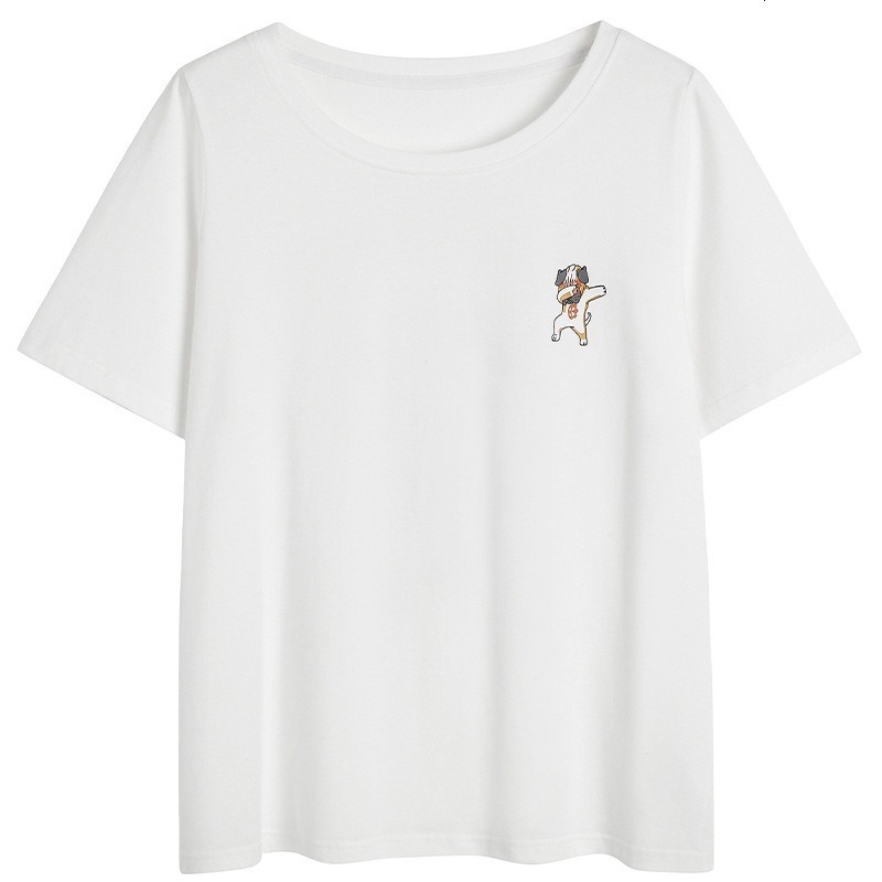 

2021 New Woman regular cotton tops lady in office will see strange product of cartoons printed round large short sleeve white collar XXGY