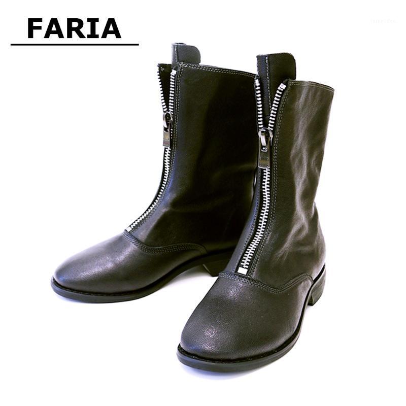 

2020 Fashion tacon medio sheepskin Genuine leather zip basic Mind-calf fur boots for women spring/autumn black short plush shoes1, Mid-calf-no-plush