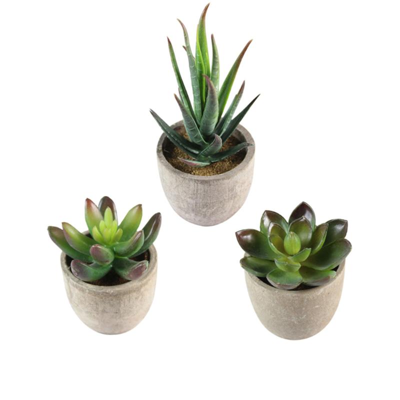 

3pcs Decorative Faux Succulent Artificial Succulent Fake Simulation Plants with Pots, Green