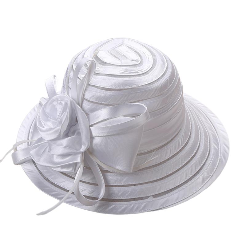 

Fashion Flower Design Summer Caps Travel Gift Outdoor Fishing Wide Brim Women Sun Hat Bridal Wedding Solid Adult UV Protection, White
