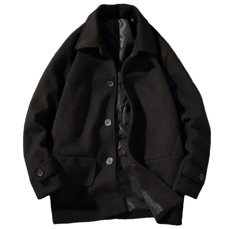 

Winter Wool Overcoat Men High-Quality Coat Casual Slim Collar Wool Coat Men's Trench 5XL, Black