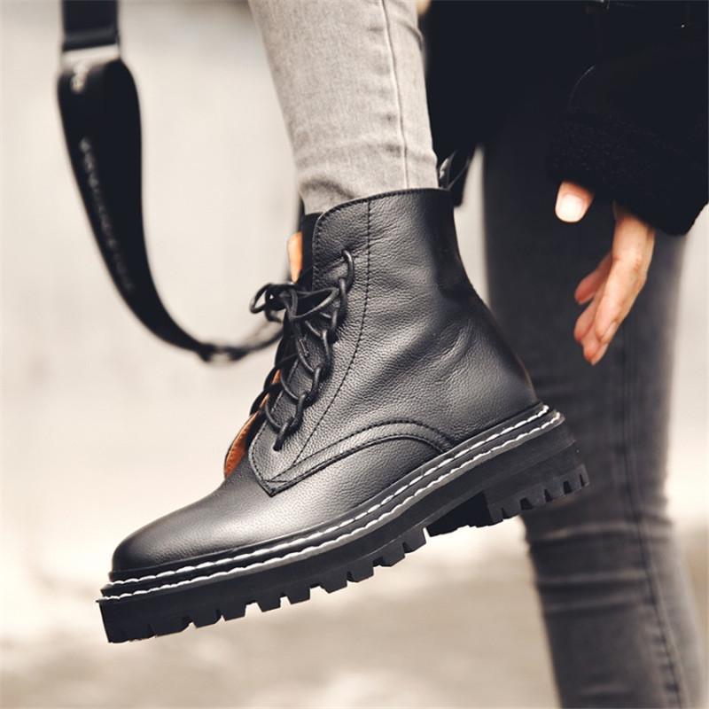 

Winter Women Boots with Round Toe Zipper Lace Up Chunky Heel Platform Shoes Cow Leather Comfortable Boots Item No.H24a, White