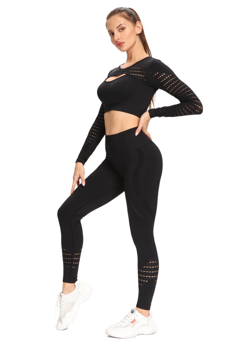 

2 Pieces Push Up High Waist Hollow Out Yoga Set Running Workout Semaless Female Leggings Gym Sportswear Women Yoga Suit, Purple top