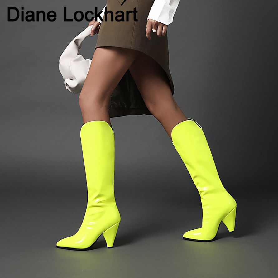 

Autumn Winter New Knee High Boots Fashion Slip On Women Smooth Booties Pointed Toe Botas Tapered Heels Boots Woman Shoes 31 32, Orange