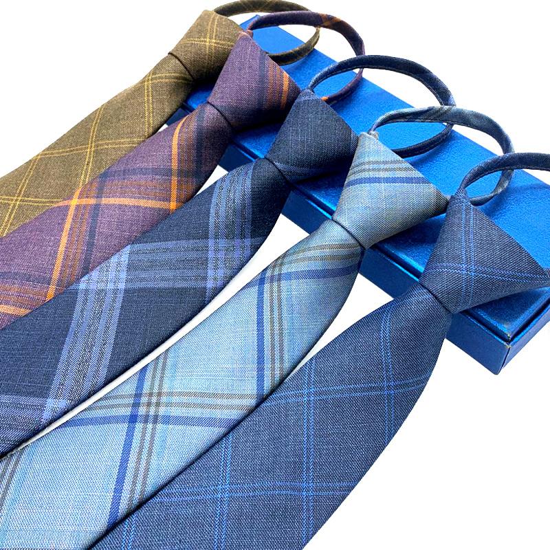 

Bow Ties Men's Zipper Tie 2021 Brand Fashion Formal Neck Male Business Suit Necktie Classic Plaid 7CM With Gift Box