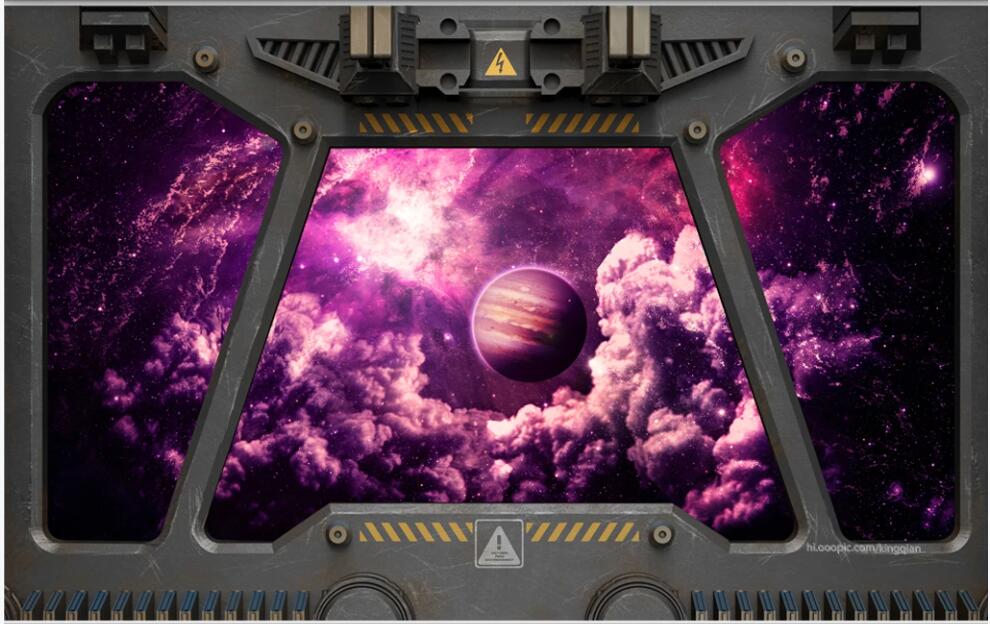 

3d wallpaper custom photo mural Purple Starry Sky Planet Spaceship Door Bar KTV decor living room 3d wall murals wallpaper for walls 3 d, Non-woven