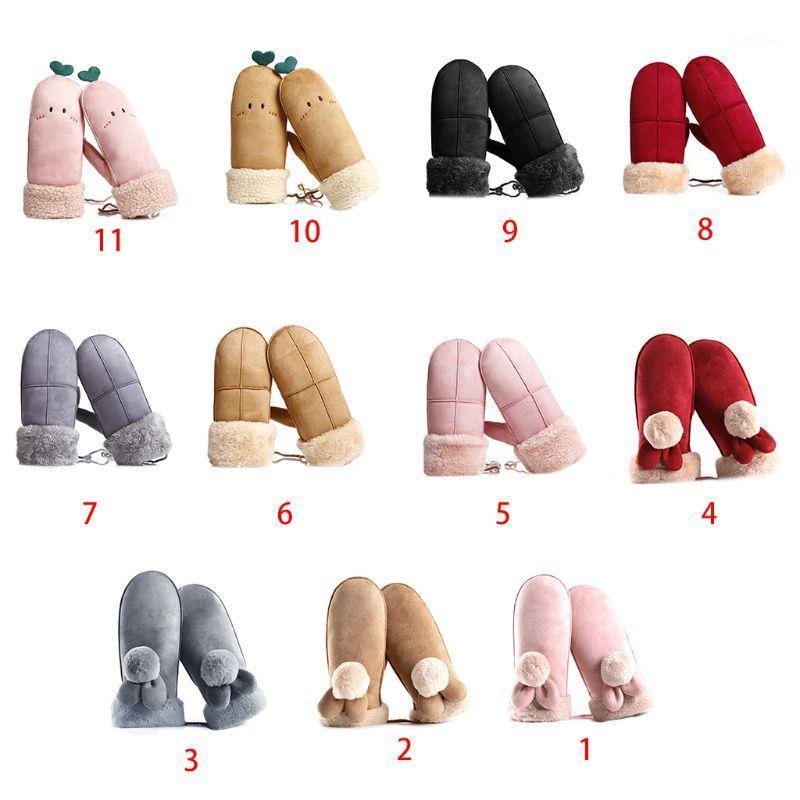 

Women Winter Warm Thermal Insulated Gloves Ears Suede Ski Mittens 85WB1, Blue;gray