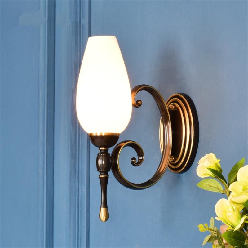 

European Country Full Copper Vase Shade Wall Lamps Bedroom Bedside Aisle Retro Sconce Wall Lights Living Room Art Deco Fixtures