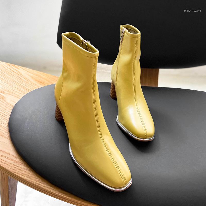 

DEAT 2020 New Spring Autumn Fashion Casual High Heel Thin Thick Heel Short Boots Shoes Women Square Head SF6051, Black