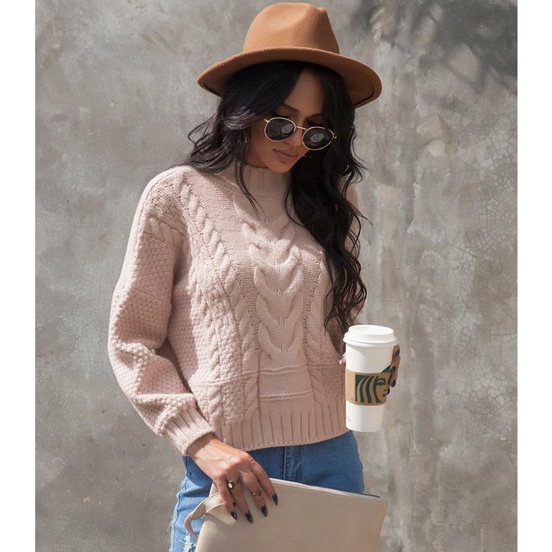 

Women Classic Sweater, Casual Loose Crew Neck Long Sleeve Rib Cuffs Solid Color Knitted Extra Soft Pullover Tops, Pink