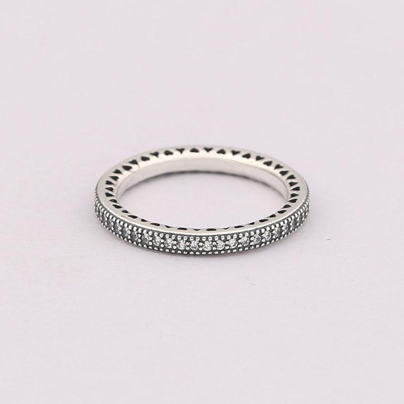 

Genuine 925 Sterling Silver Carving Of Heart Ring CZ Compatible For Women Engagement Wedding Gift Europe Jewelry