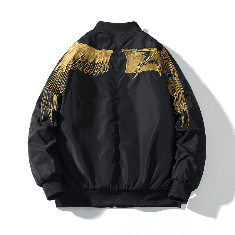 

2021 New Street Baseball Fashionable Couple Clothes Hip Hop Winter Embroidery Jacket 4RO4, Black gold thin.