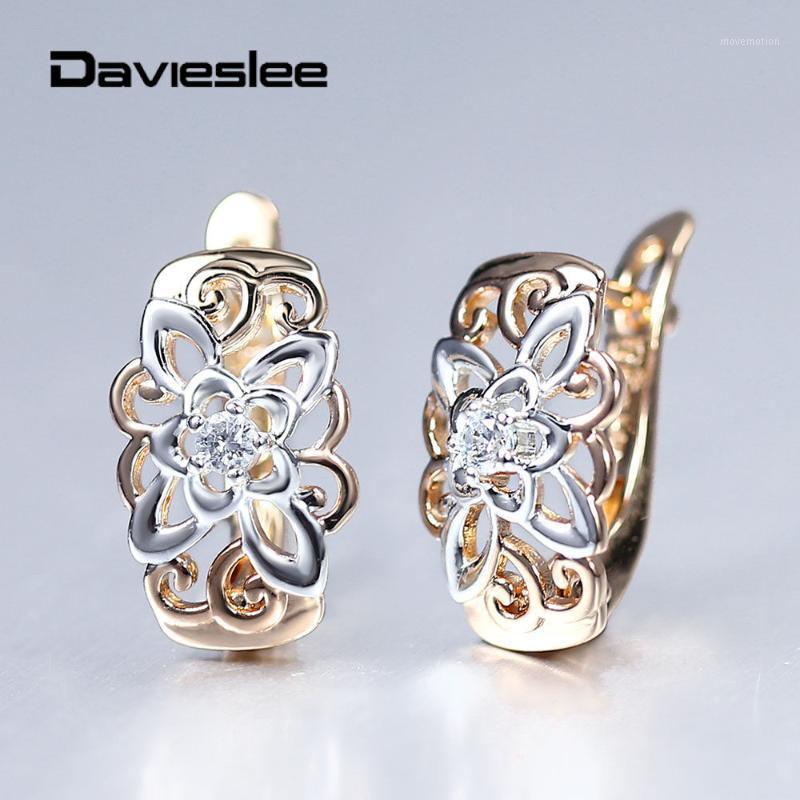 

585 Rose Gold Womens Stud Earrings Cut Out Flower White Color Earrings for Women Fashion Jewelry Party Wedding Gift New LGE2991