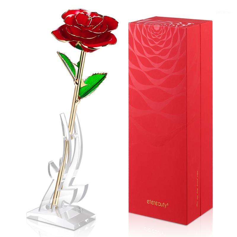 

ETEREAUTY Blooming 24K Gold Plated Roses Flower Birthday Valentine's Day Anniversary Gift with Greeting Souvenir Box (Red Bloom,1