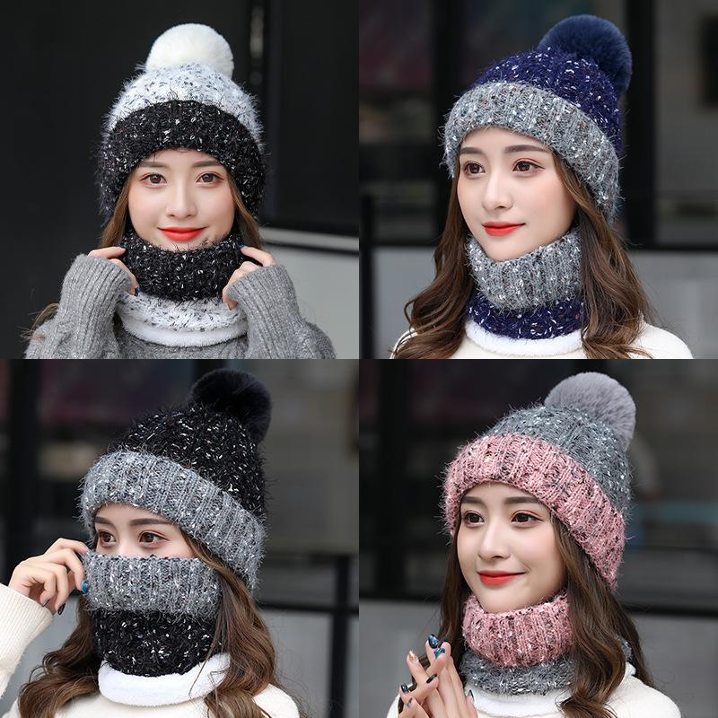 

Beanie/Skull Caps The Bulb Cap Knitting Scarf Suit With Velvet Warm Winter Outdoor Cycling Sets Cold Plush Hat, White